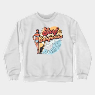 Surf California // Vintage Surfer Babe // Retro Surfing Crewneck Sweatshirt